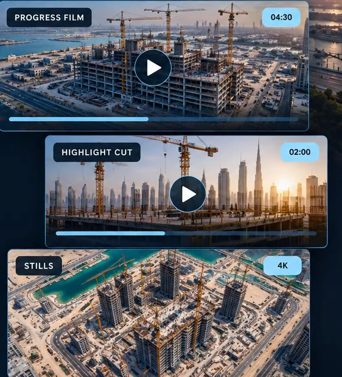 Progress film, highlight cut and 4K stills of a construction site