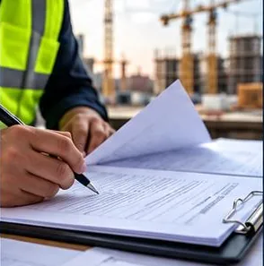 Signing a permit document on site